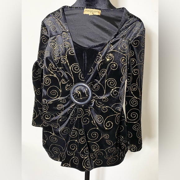 NWT Elementz Blouse Women’s Size S Black & Gold Cardigan Layered Top - Picture 1 of 4